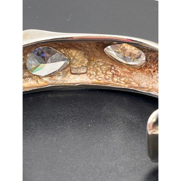 Sterling Silver‎ Pear Shaped Faceted Glass Bezel Set 14K Arched Cuff Bracelet Sm - Picture 8 of 8